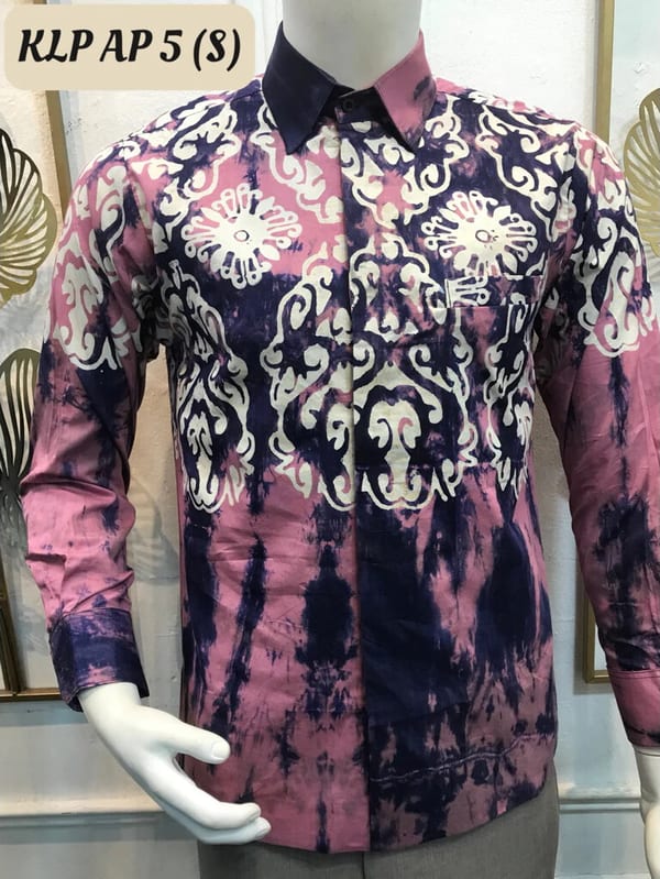 Men's long-sleeve batik shirt KLP AP 5 in pink, navy and white, on a mannequin